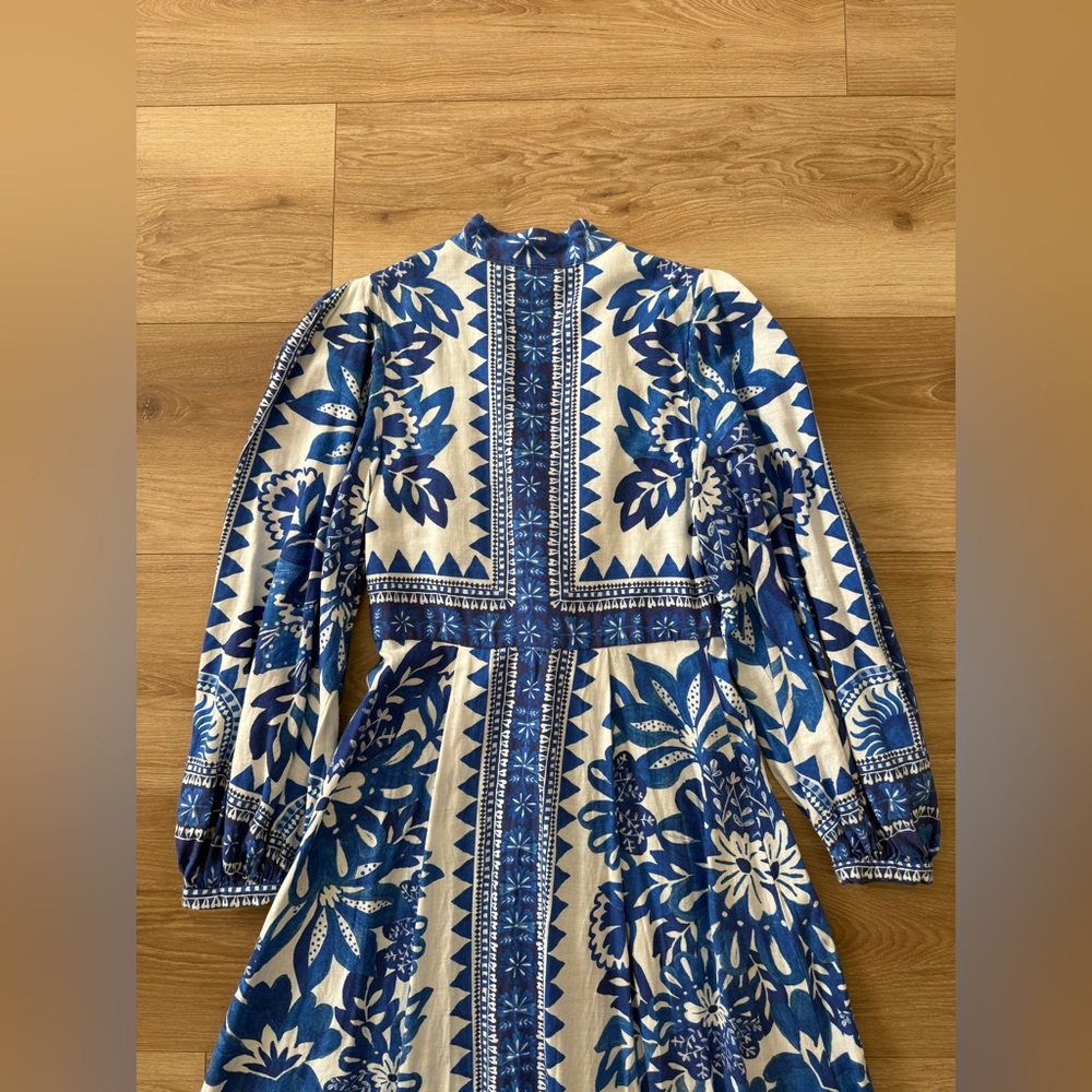 FRAM RIO BLUE LINEN TAPESTRY MAXI BLUE DRESS SMALL - Picture 8 of 8